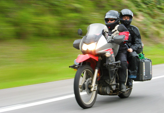 Kawasaki KLR 650 motorcycle with passenger