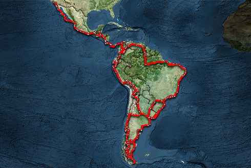 Route map of the motorcycle expedition to Latin America